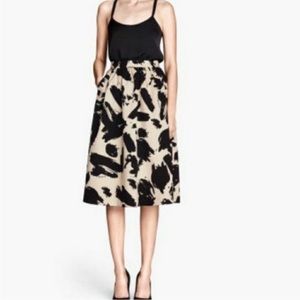 H&M cream and black brush stroke midi skirt size 8